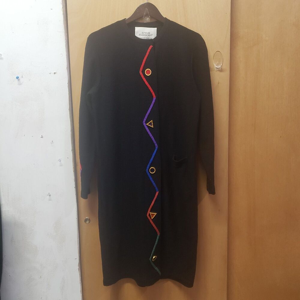 Vintage 80's Steve Fabrikant
Black Long Sleeve Wool Blend Sweater Dress
Sz Lg